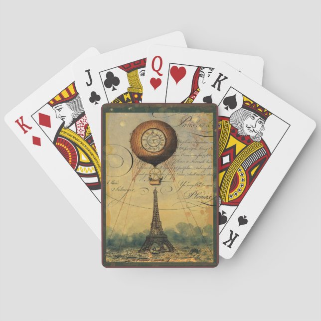 Paris Eiffel Tower Steampunk Hot Air Balloon Playing Cards (Back)