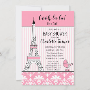 Paris Eiffel Tower Theme Baby Shower pink Invitation
