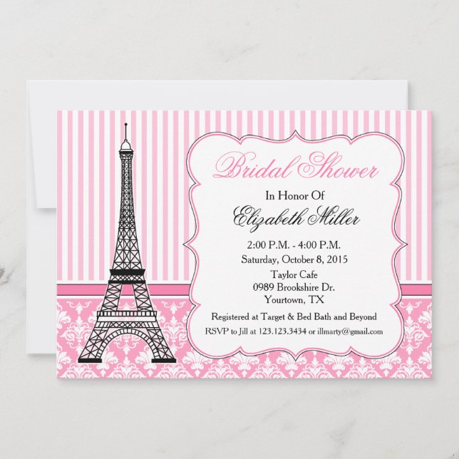 Paris Eiffel Tower Theme Party Pink Invitation (Front)