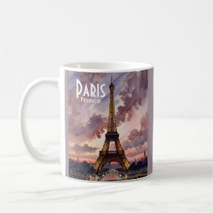 Paris Eiffel Tower Twilight Watercolor Custom Text Coffee Mug
