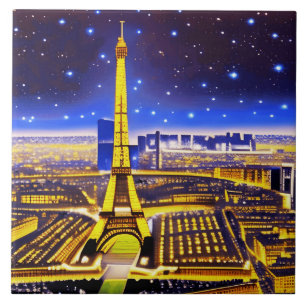 Paris Eiffel Tower Under a Starry Sky Tile
