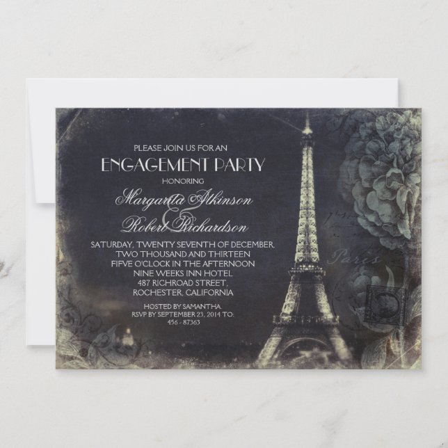 Paris Eiffel tower vintage engagement party Invitation (Front)