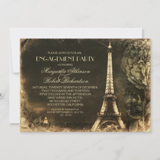 Paris Eiffel tower vintage engagement party Invitation (Front)
