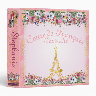 Paris Eiffel Tower Vintage French Flowers Pink Binder