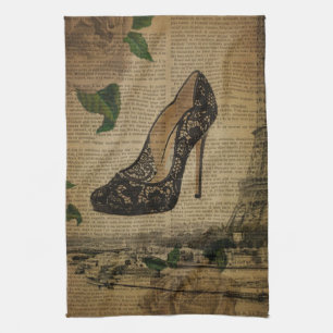 Paris eiffel tower vintage girly shoe Stiletto Kitchen Towel