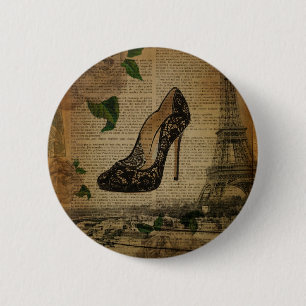 Paris eiffel tower vintage girly shoes 2 inch round button
