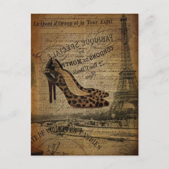 Paris eiffel tower vintage girly shoes postcard (Front)
