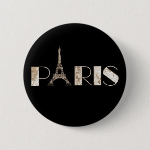 Paris Eiffel Tower Vintage Map Word Art 2 Inch Round Button
