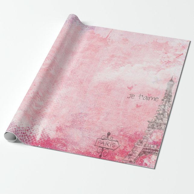 Paris eiffel tower vintage pigeons wrapping paper (Unrolled)
