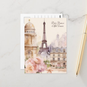 Paris Eiffel Tower Vintage Watercolor Travel Postcard