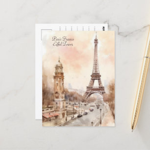 Paris Eiffel Tower Vintage Watercolor Travel Postcard