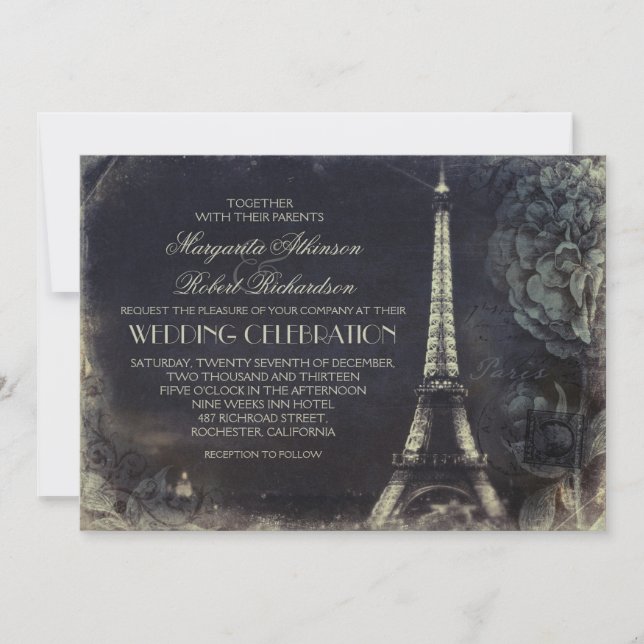Paris Eiffel tower vintage wedding invitations (Front)
