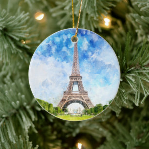Paris Eiffel Tower Watercolor #01  Ceramic Ornament