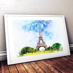 Paris Eiffel Tower Watercolor #01  Photo Print
