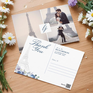 Paris Eiffel Tower Watercolor Floral Wedding Photo Postcard