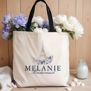 Paris Eiffel Tower Watercolor Floral White Wedding Tote Bag