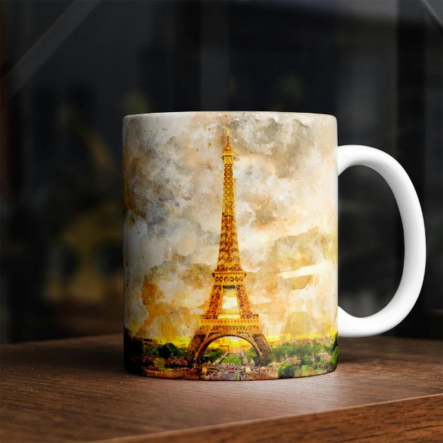 Paris Eiffel Tower Watercolor – Sunset #01  Coffee Mug (Creator Uploaded)