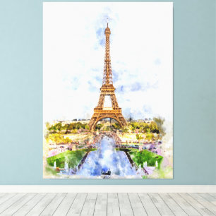 Paris Eiffel Tower Watercolor – Sunset #02  Canvas Print