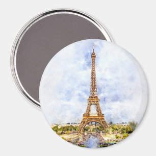 Paris Eiffel Tower Watercolor – Sunset #02  Magnet