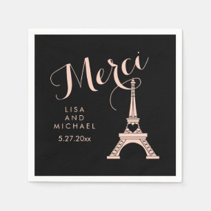 Paris Eiffel Tower Wedding Black and Pink Merci Napkin