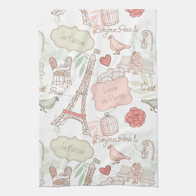 Paris Eiffel Tower Whimsical Pink Kitchen Towel (Vertical)