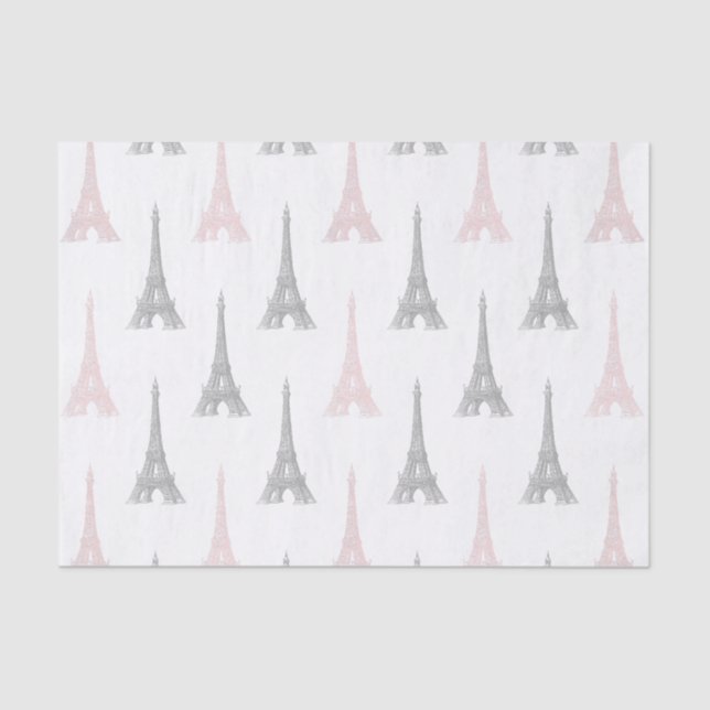 Paris Eiffel Tower White Pink Grey Tissue Paper (Front)