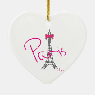 Paris Eiffel Tower with pink bow Ceramic Ornament