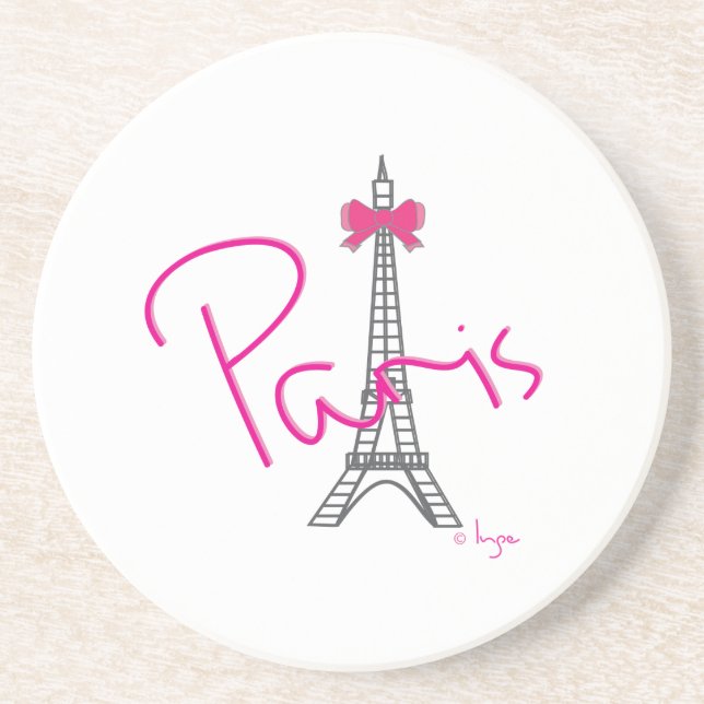 Paris Eiffel Tower with pink bow Coaster (Front)