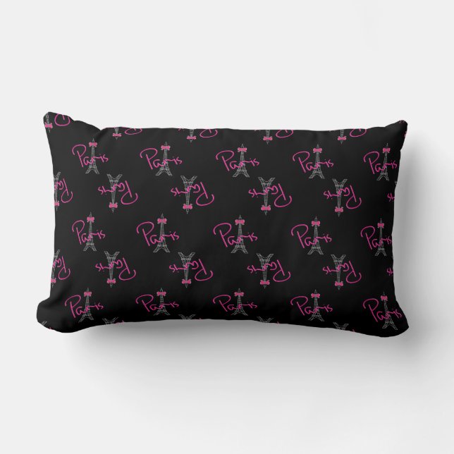 Paris, Eiffel Tower with pink Bow Lumbar Pillow (Front)