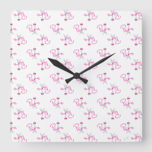 PARIS, Eiffel Tower with pink Bow Square Wall Clock