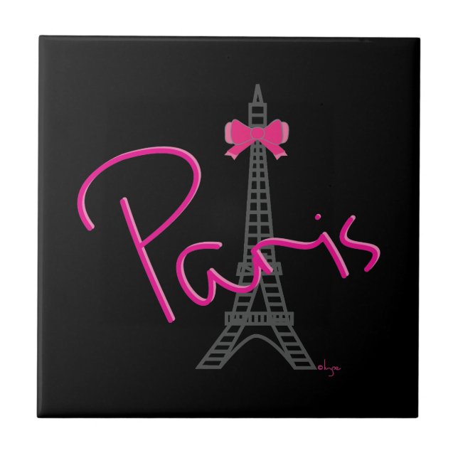 Paris Eiffel Tower with pink bow Tile (Front)