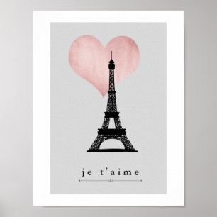 Paris Eiffel Tower with Rose Gold Heart Je T'aime Poster