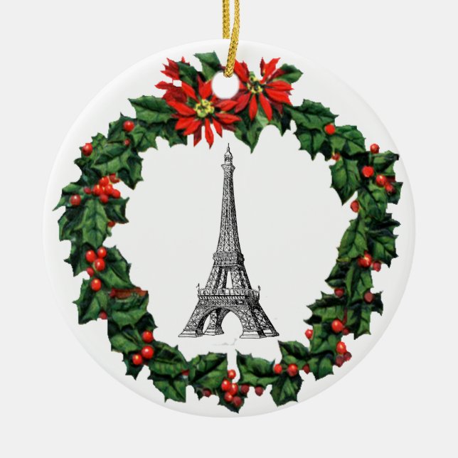 Paris Eiffel Tower Wreath Christmas Ornament (Front)