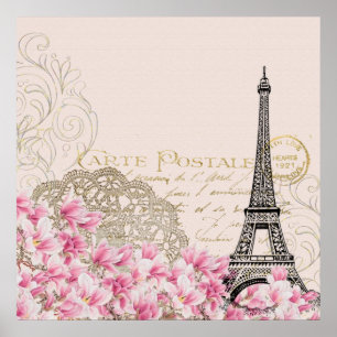 Paris Eiffelturm France, French Vintage Ephemera Poster