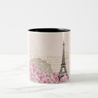 Paris Eiffelturm France, French Vintage Ephemera Two-Tone Coffee Mug