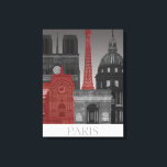 Paris Elevations by Night - Red Canvas Print<br><div class="desc">"Paris Elevations by Night Red" by Fab Funky.  Features famous landmarks of Paris at nighttime in a red and grey colour scheme.</div>