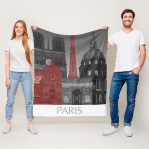 Paris Elevations by Night - Red Fleece Blanket