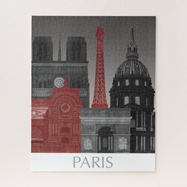 Paris Elevations by Night - Red Jigsaw Puzzle (Vertical)