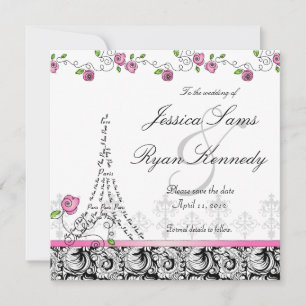 Paris Enregistrer la carte Mariage date noir blanc