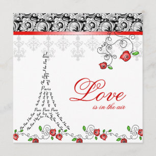 Paris Faire-part de mariage Rouge Roses Noir Blanc