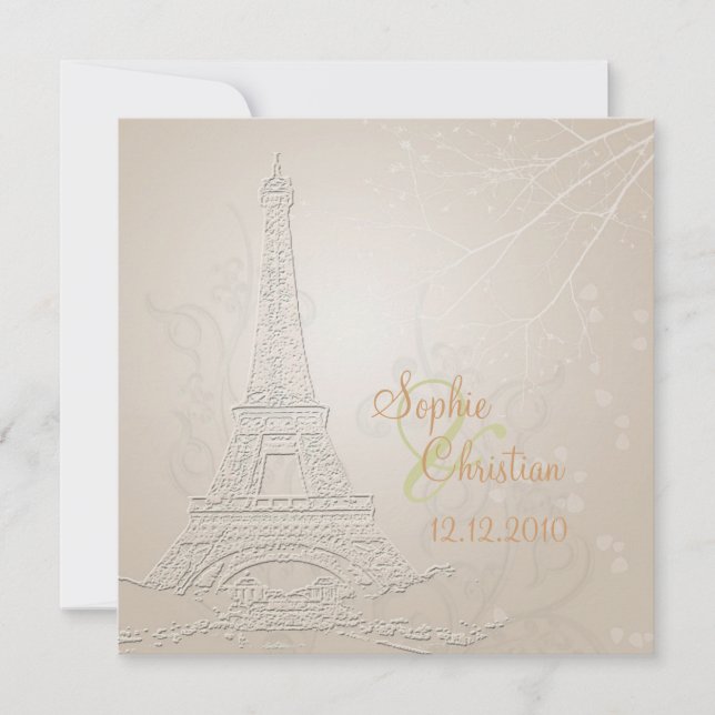 Paris, fall + winter wedding  invitations (Front)