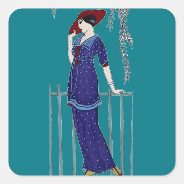 Paris fashion 1920s elegant lady square sticker (Front)