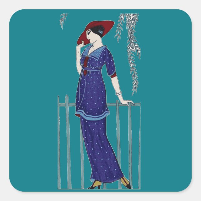 Paris fashion 1920s elegant lady square sticker (Front)