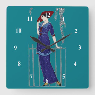 Paris fashion 1920s elegant lady square wall clock