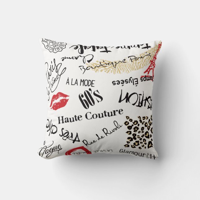 Paris fashion and glamour seamless pattern throw pillow (Front)