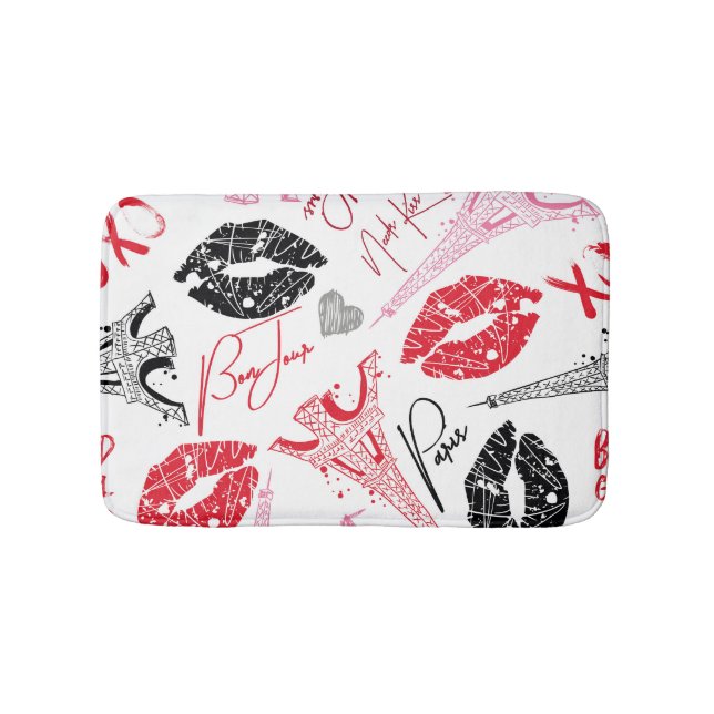 Paris fashion, calligraphic Eiffel Tower pattern. Bath Mat (Front)