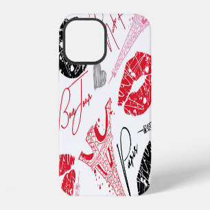 Paris fashion, calligraphic Eiffel Tower pattern. iPhone 12 Case