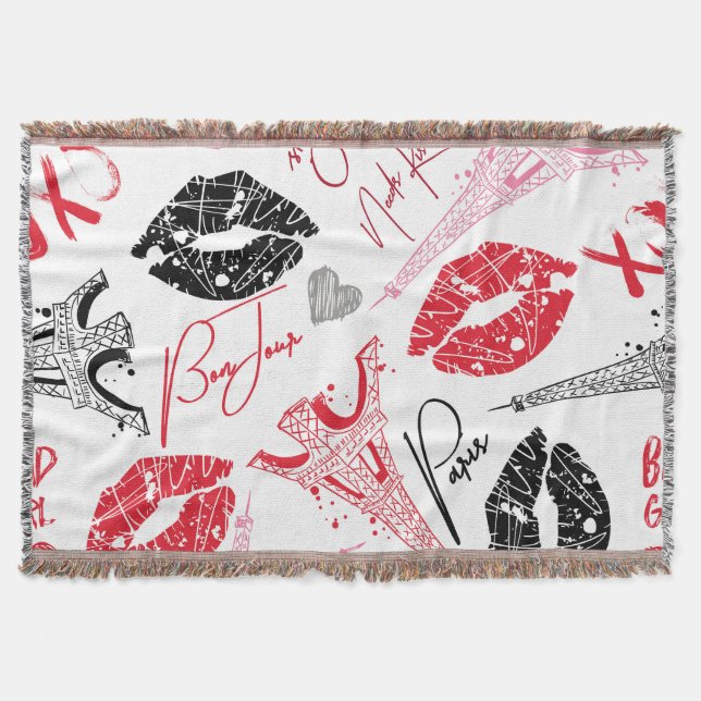 Paris fashion, calligraphic Eiffel Tower pattern. Throw Blanket (Front)