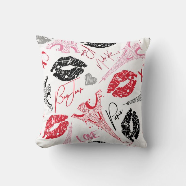 Paris fashion, calligraphic Eiffel Tower pattern. Throw Pillow (Front)