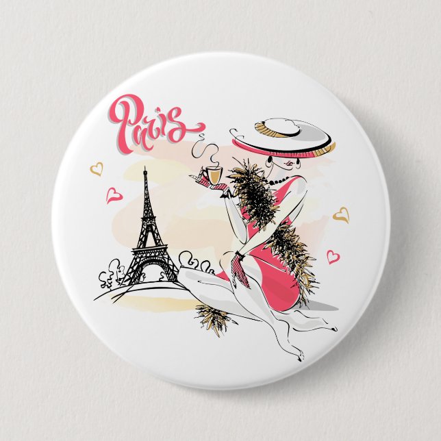 Paris, Fashion & Coffee 3 Inch Round Button (Front)